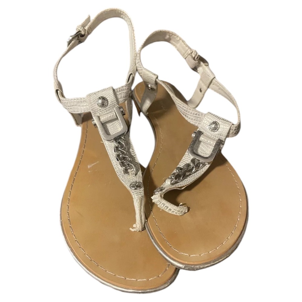 GUESS Women's Leather White w/Silver Hardware Shoe Sandal-Size 9